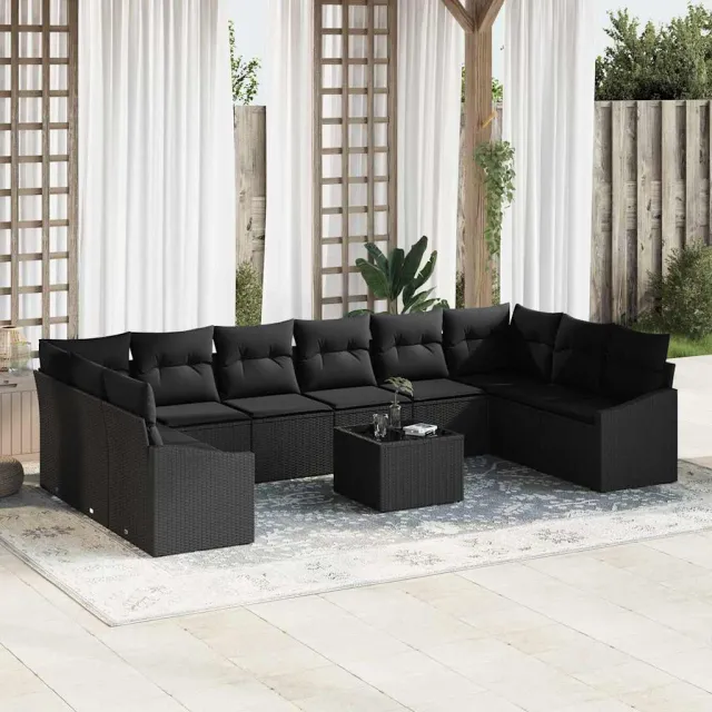 vidaXL Bankstel 11 st Zwart poly rattan, foto 2