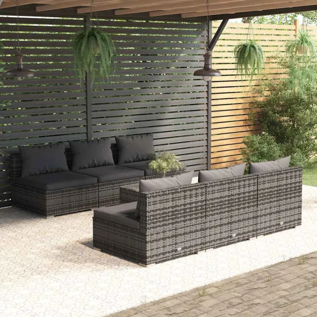 vidaXL 7-delige Loungeset met kussens poly rattan grijs, foto 2