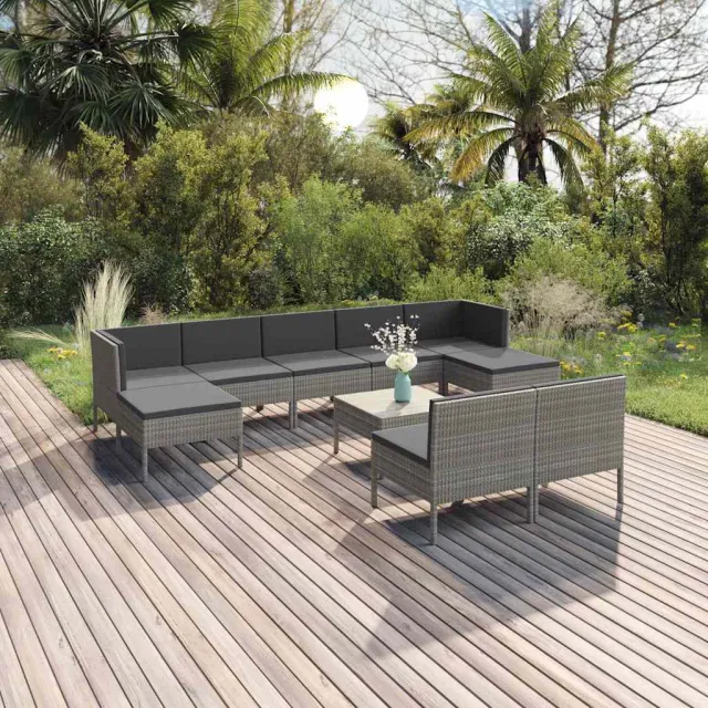 vidaXL 10-delige Loungeset met kussens poly rattan grijs, foto 2