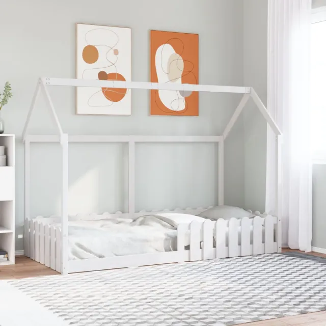 vidaXL Bedhuis wit massief grenenhout 90x200 cm
