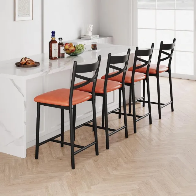 HOERFURIY Barkrukken Set van 4 - 56 cm Barstoelen met Hoge Rugleuning Bruin