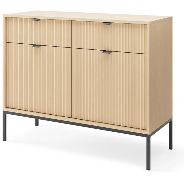 Selsey VELLORE – Buffetkast met 2 deuren, Eiken Vicenza-look met zwart frame, 104 cm Eikenlook