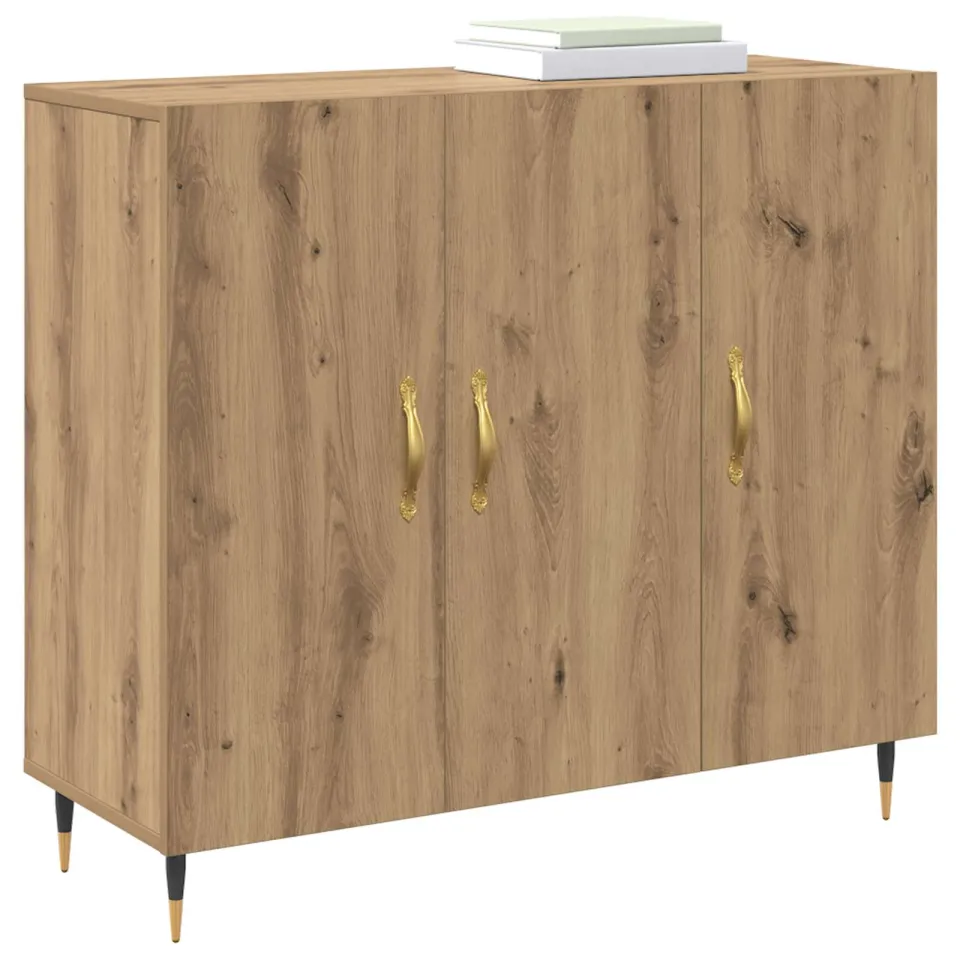 vidaXL Dressoir Artisan Eiken 90 x 34 x 80 cm Bewerkt hout Bruin