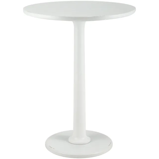 CLP Farragut Bijzettafel - rond - hout - 50 cm diameter - voor woonkamer en eetkamer - mindihout - met tafelblad - antiek/wit