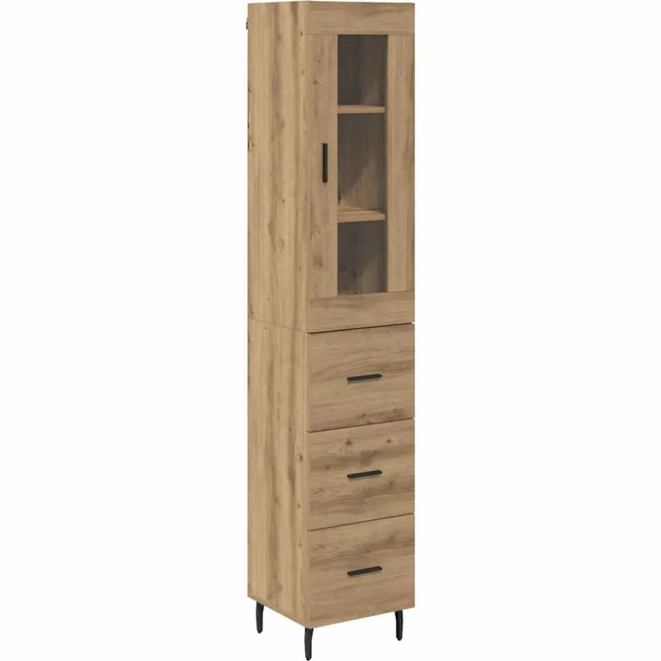 vidaXL Highboard Artisan Eiken 34,5 x 34 x 180 cm Bewerkt hout, foto 3