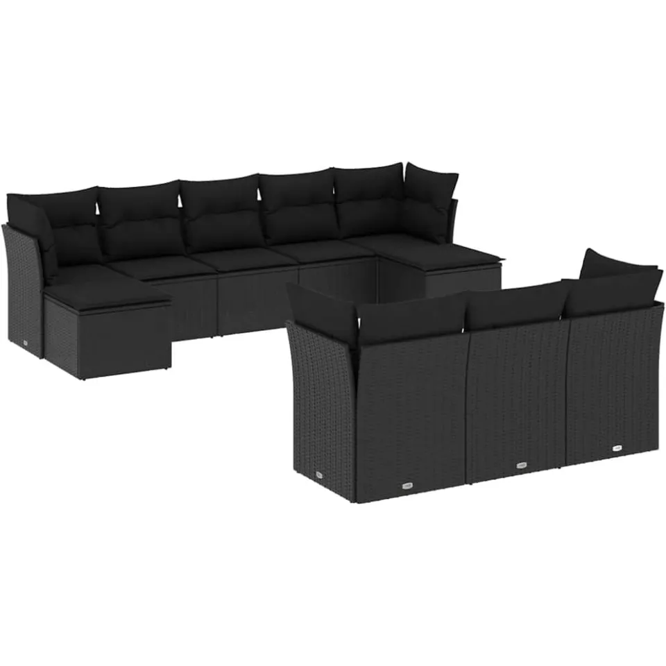 vidaXL 10-delige Loungeset met kussens poly rattan zwart, foto 3