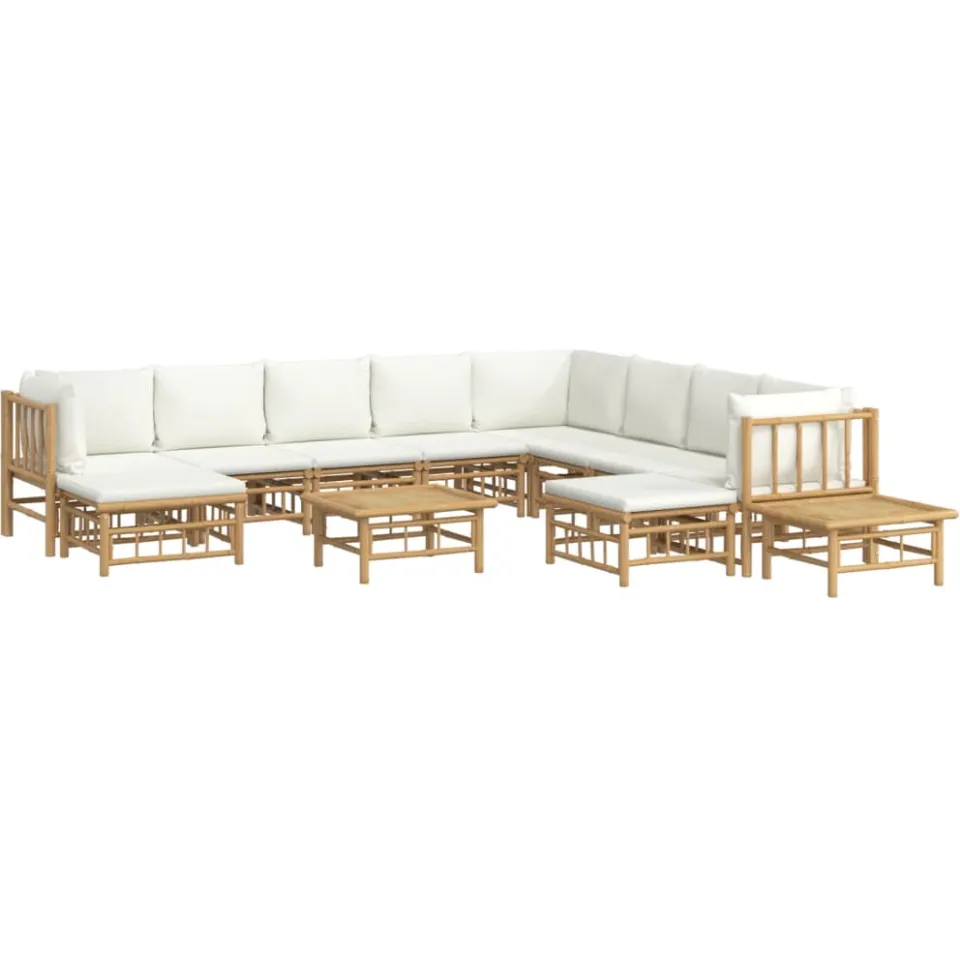 vidaXL 12-delige Loungeset met kussens bamboe crèmewit, foto 2