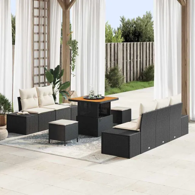 vidaXL Tuinbankenset 8 st Zwart poly rattan, foto 2
