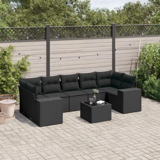 vidaXL 8-delige Loungeset met kussens poly rattan zwart, foto 2