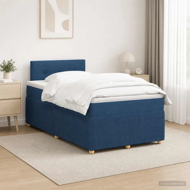vidaXL Boxspringbed met matras met hoofdeinde Blauw 120 x 200 cm Stof