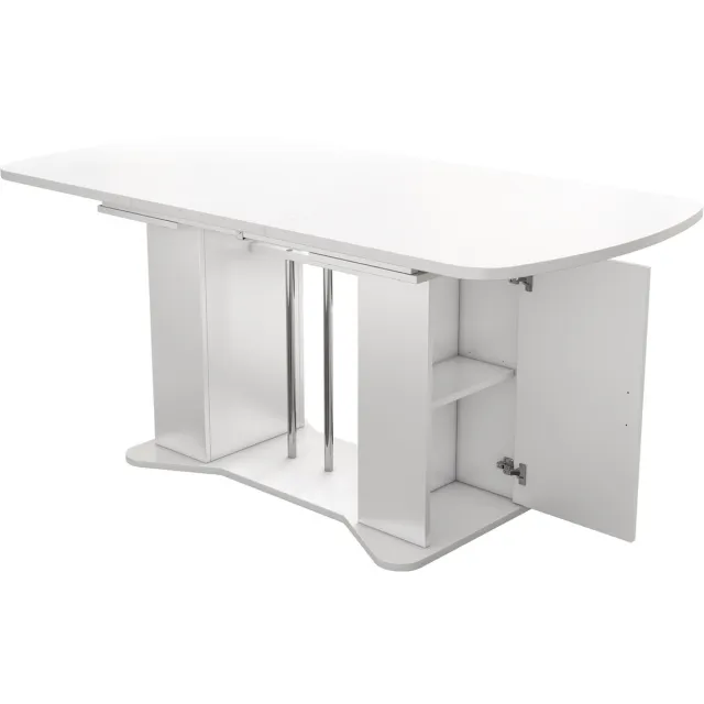 Merax Uitschuifbare Eettafel 120/160 x 80 cm – Moderne Stijl met Opbergruimte – Geschikt voor 4-6 Personen – Wit met Zilverkleurige Accenten