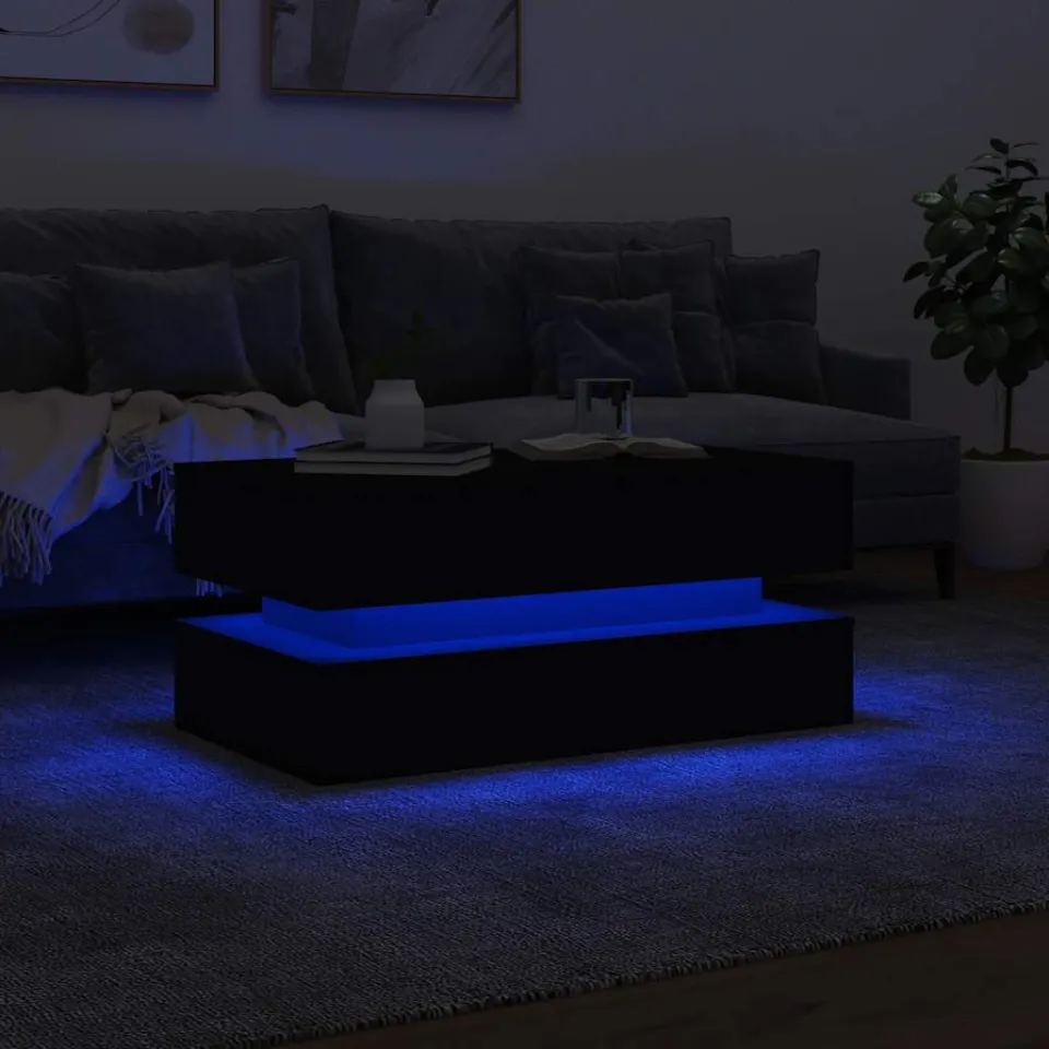 vidaXL Salontafel met LED-verlichting 90x50x40 cm zwart, foto 4