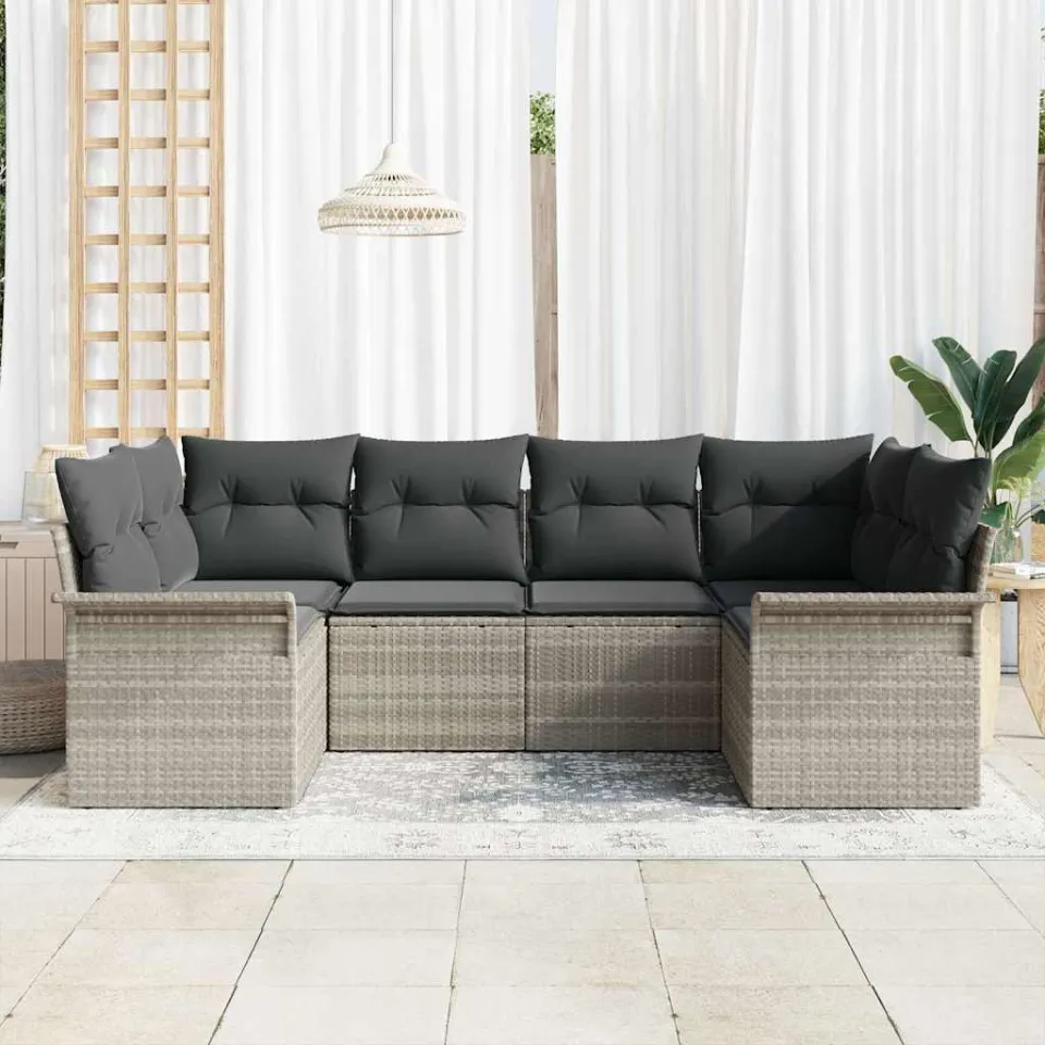 vidaXL Tuinbankenset 6 st Lichtgrijs poly rattan, foto 3