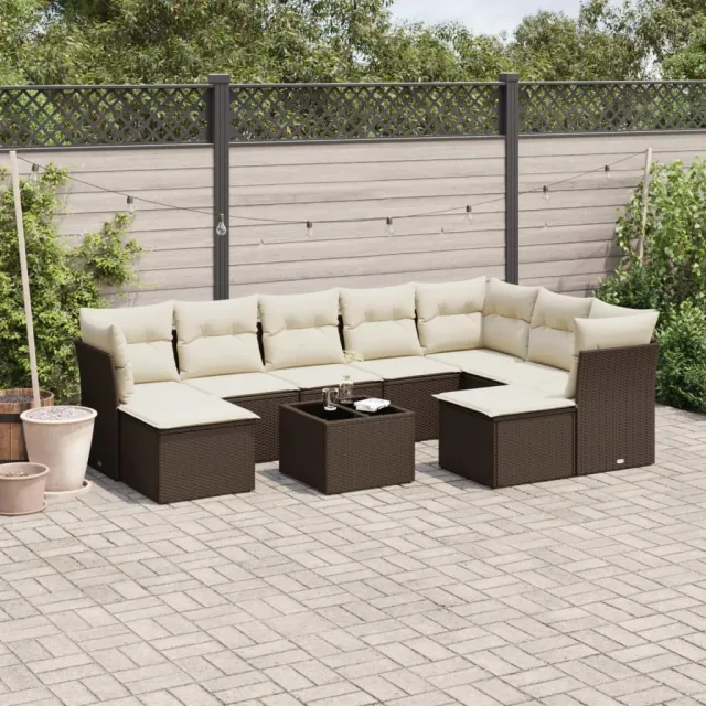 vidaXL 10-delige Loungeset met kussens poly rattan bruin, foto 2