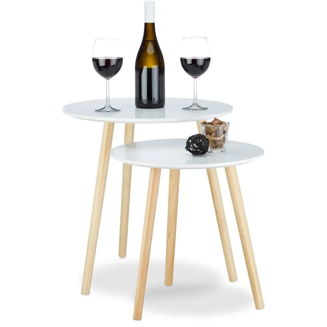 Relaxdays salontafel - set van 2 - rond - klein - retro - Ø 39 en 47,5 cm - woonkamer wit