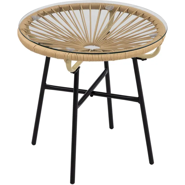 Outsunny Rotan - Bijzettafel - Metaal- PE Rotan - Beige