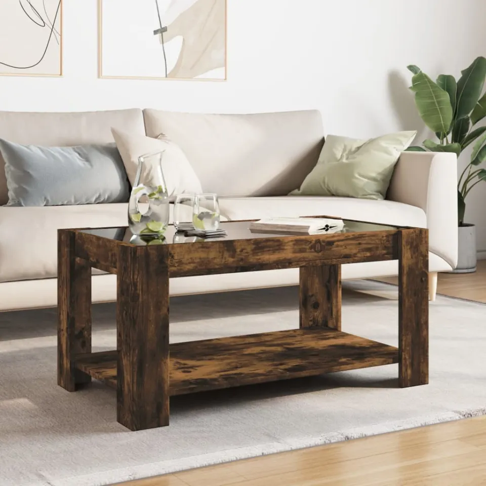 vidaXL Salontafel met LED 93x53x45 cm bewerkt hout gerookt eikenkleur, foto 4