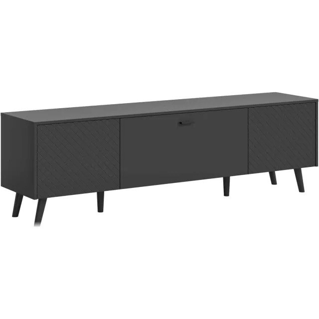 Furnilux Linea TV Lowboard Grijs Mat MDF TZ Grijs Mat Melamine Zwart NB - 40x185x55cm zwart, grijs