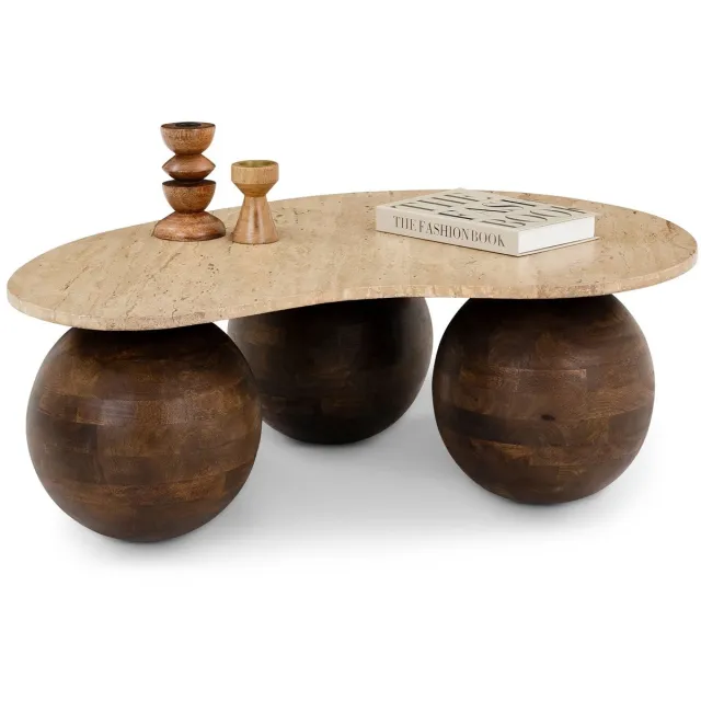 IDIMEX Salontafel LUNI met organisch vormgegeven tafelblad van travertijn – bruin/beige