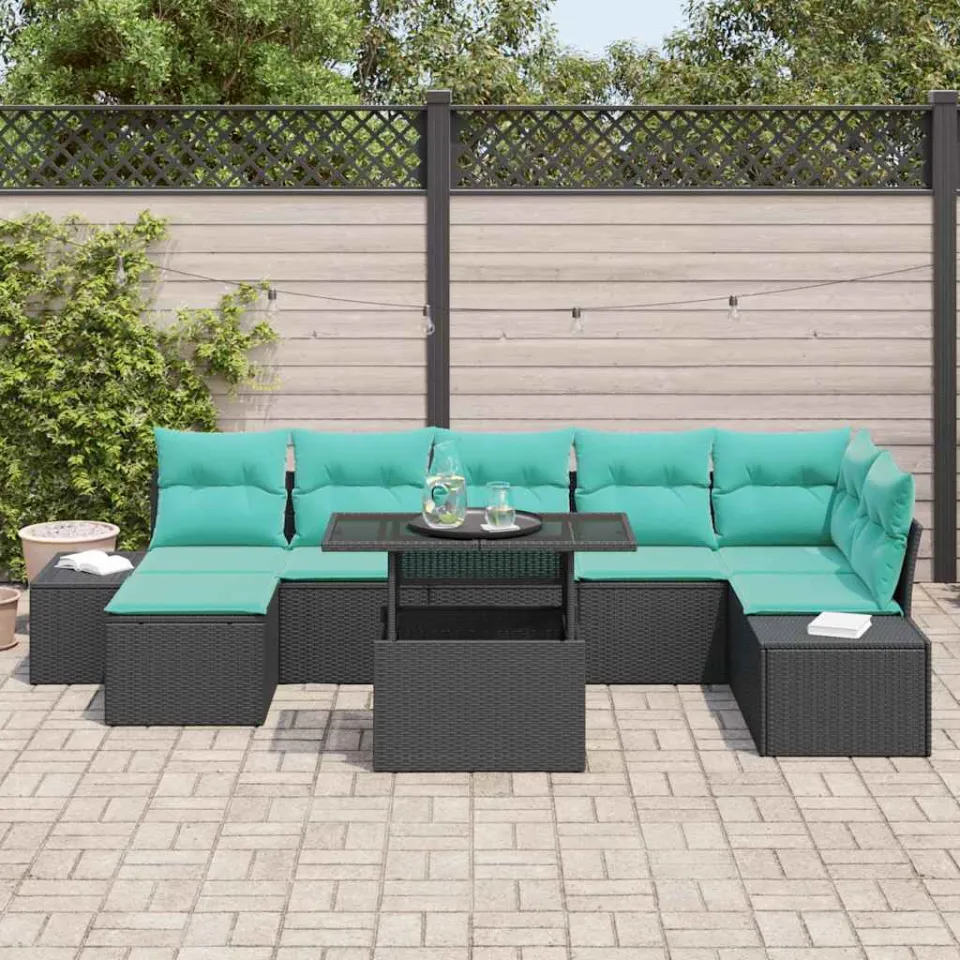 vidaXL Tuin Sofa Set 8 st Zwart en Blauw poly rattan, foto 3