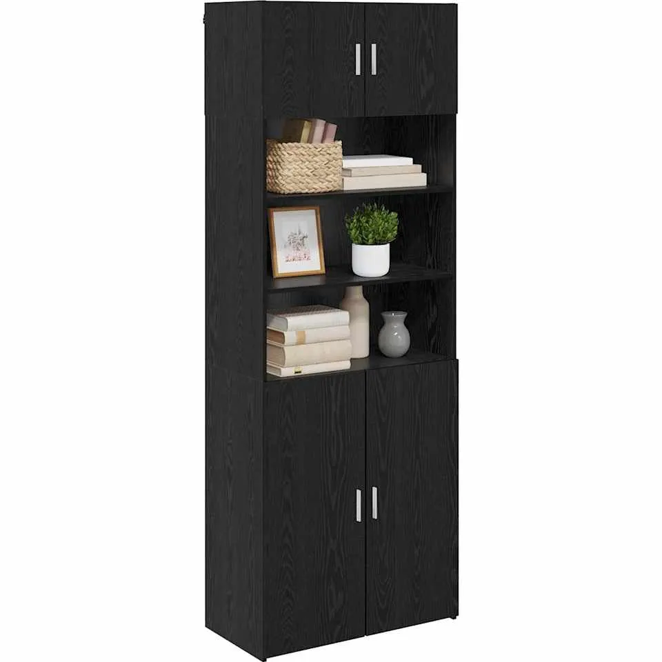 vidaXL Opbergkast Zwart Eiken 80 x 42,5 x 225 cm Bewerkt hout, foto 3