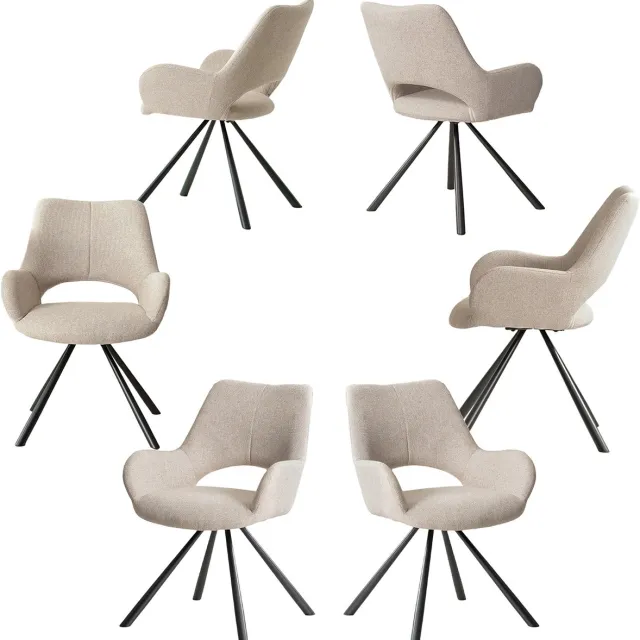 MEUBLE COSY Set van 6 eetkamerstoelen met rugleuning en armleuningen, gestoffeerde zitting in beige stof, 58,5 x 59 x 81 cm