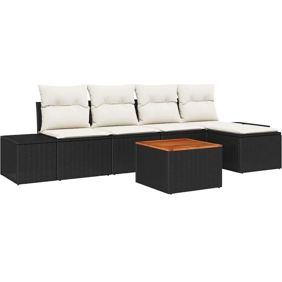 vidaXL Tuinbankenset 6 st Zwart en Crème poly rattan