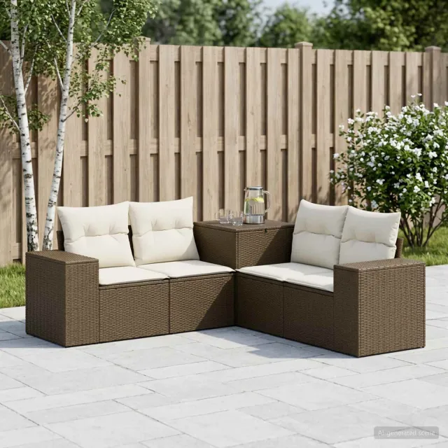 vidaXL Bankstel 5 st Bruin en Crème Wit 200 x 200 x 85 cm
