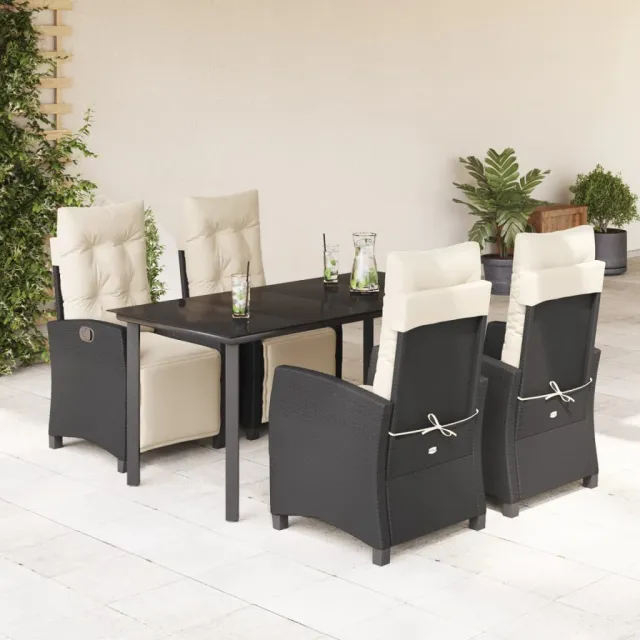 vidaXL 5-delige Tuinset met kussens poly rattan zwart, foto 2