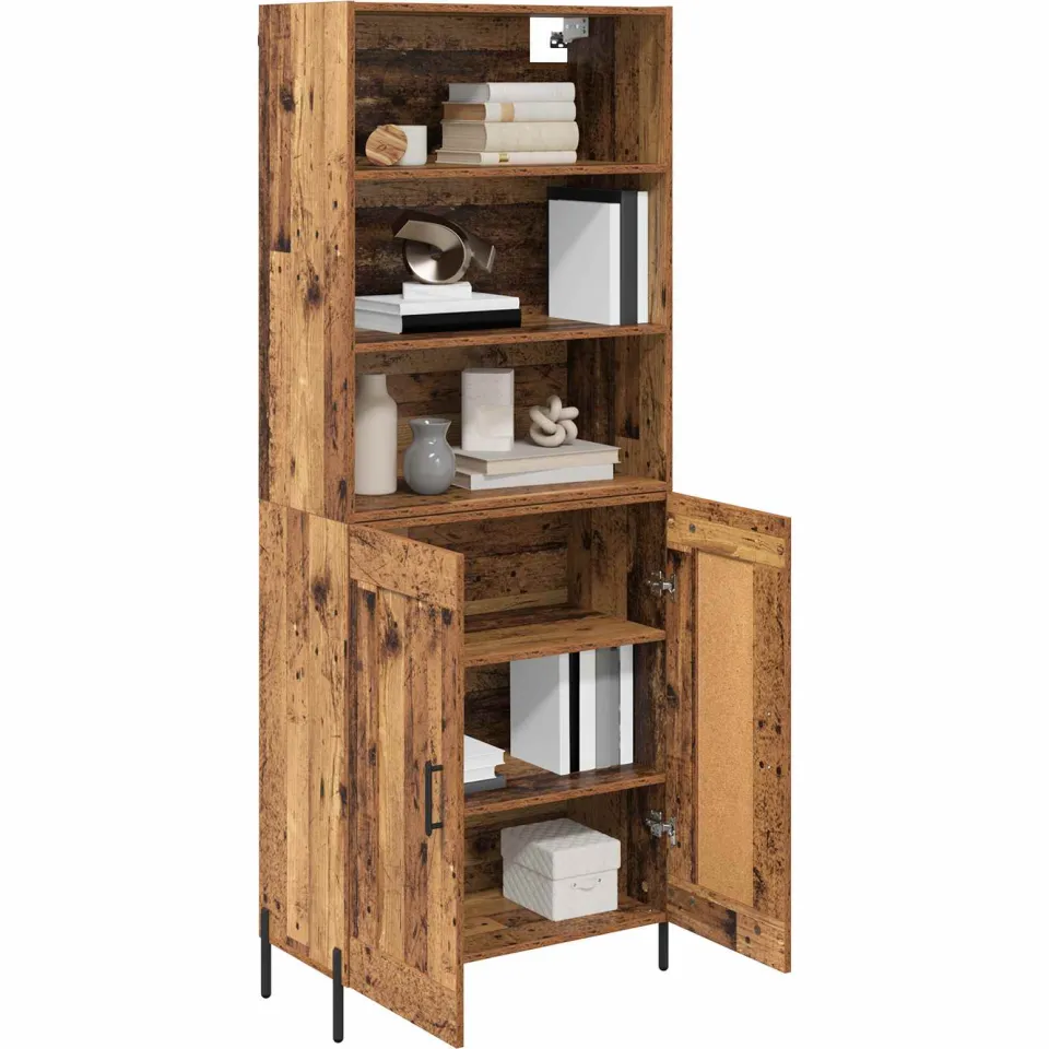 vidaXL Hoge kast Oud Hout 69,5 x 32,5 x 180 cm Bewerkt hout Bruin