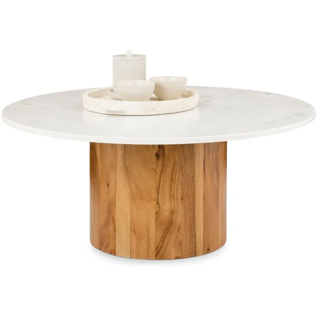 IDIMEX Salontafel GANGA, rond, 80 cm, met marmeren tafelblad – wit/naturel natuur