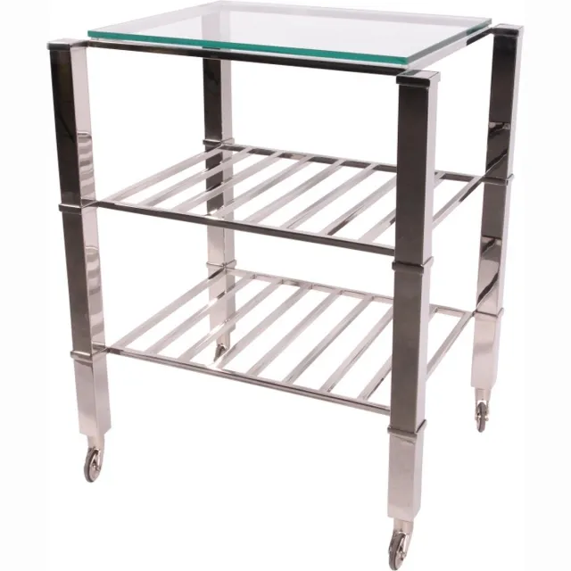 Baroque Tafel - Wijnrek Bijzettafel 75 cm - Zilver - Staal & Glas - 75x60x50 - Steel+glass Silver