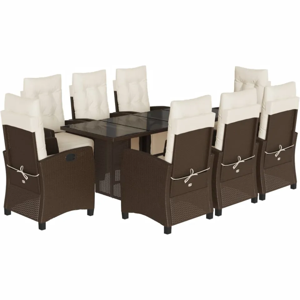 vidaXL 9-delige Tuinset met kussens poly rattan bruin