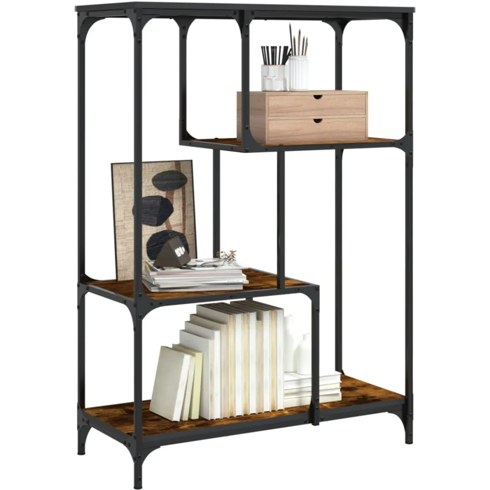 vidaXL Boekenrek 81x36x115 cm bewerkt hout en staal gerookt eikenkleur Bruin