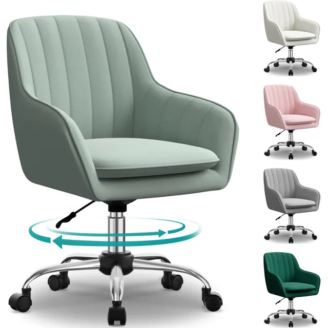 Hiaonyx Bureaustoel-Ergonomische bureaustoel-bureaustoelen voor volwassenen-Dubbel gelaagd zitkussen-360 graden draaibaar-Bouclé-Metalen onderstel-Lichtgroen