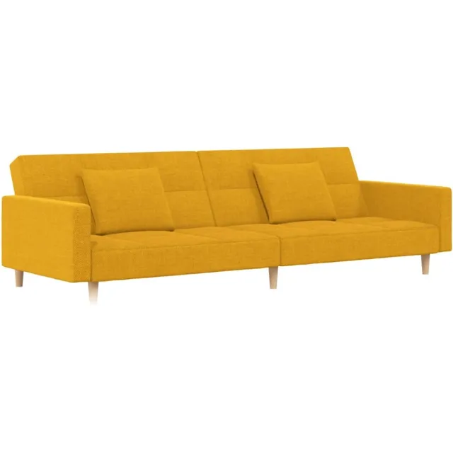 vidaXL Slaapbank - 2-zits - met - 2 - kussens - stof - geel