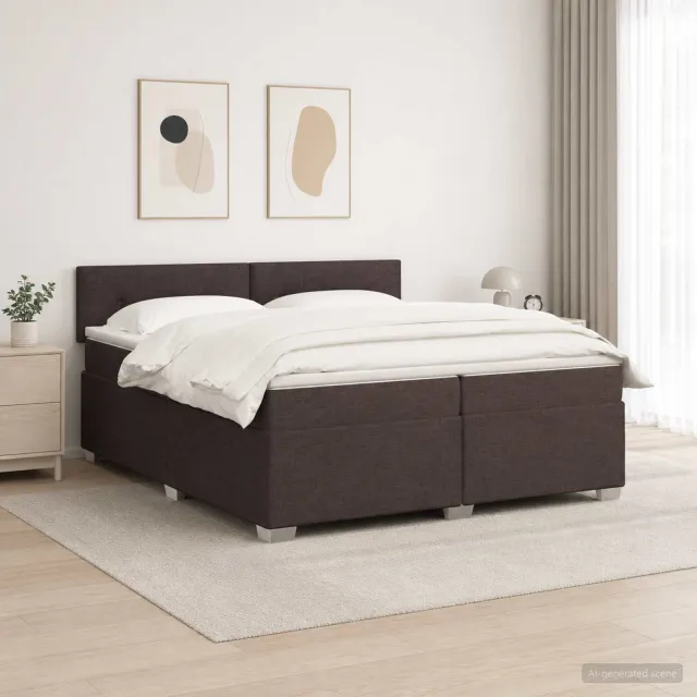vidaXL Boxspring Bed met Matras en LED Donkerbruin 200 x 200 cm Stof