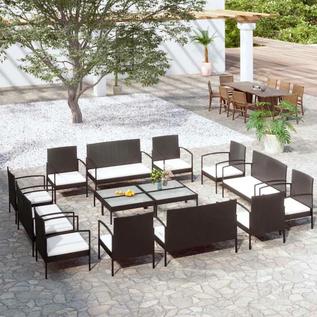 vidaXL 16-delige Loungeset met kussens poly rattan zwart, foto 2