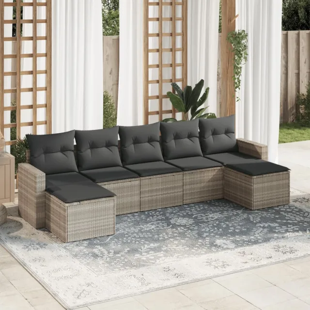 vidaXL 7-delige Loungeset met kussens poly rattan lichtgrijs
