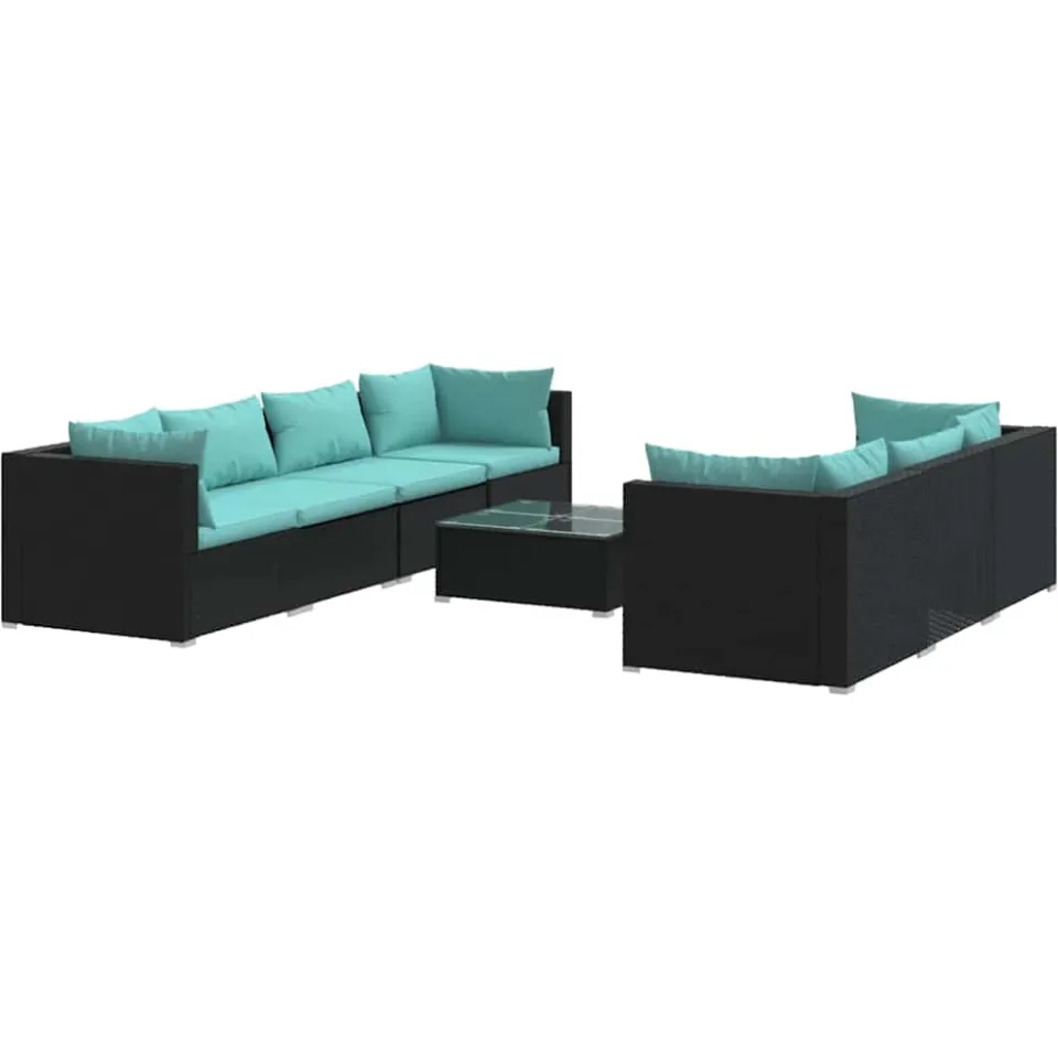 vidaXL 8-delige Loungeset met kussens poly rattan zwart, foto 3