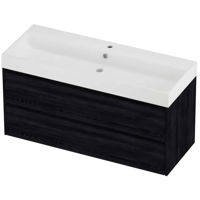 Proline Podium Badmeubelset Polystone Loft 1 Kraangat Symmetrisch 120x46x62 cm Mat White Black Oak Eiken