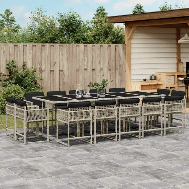 vidaXL 15-delige Tuinset met kussens poly rattan lichtgrijs grijs, foto 2