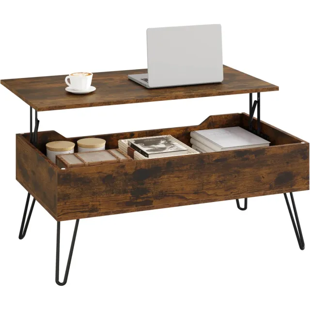MyGroot In hoogte verstelbare salontafel - Uitschuifbare tafel - Houten banktafel - Verborgen opbergruimte - Kantoor-woonkamermeubilair. Bruin - zwart