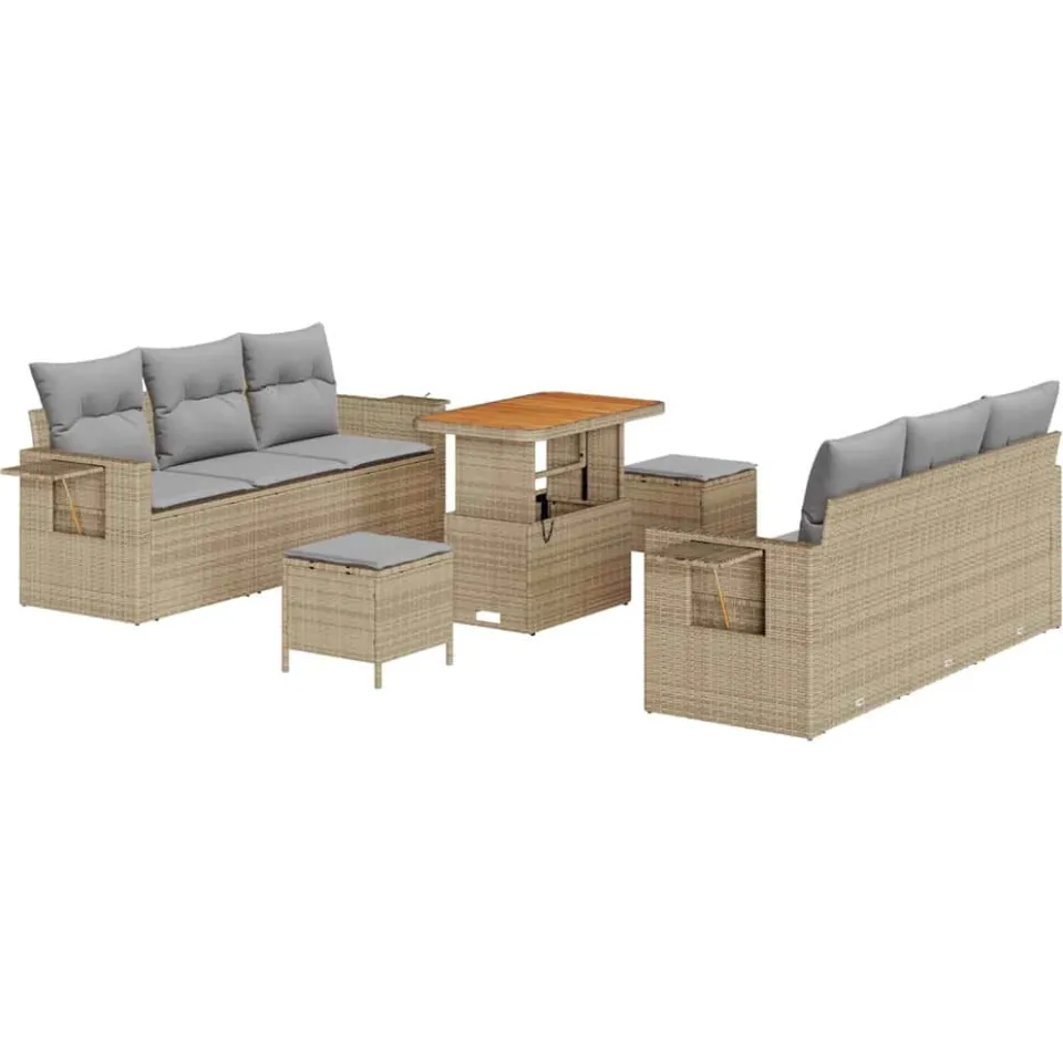 vidaXL Tuin Sofa Set Beige poly rattan, foto 4