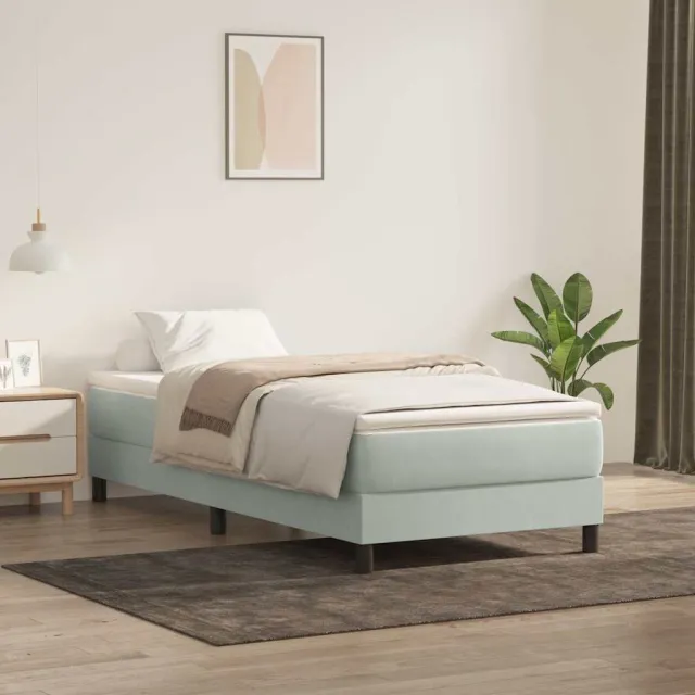 vidaXL Boxspring met matras fluweel lichtgrijs 80x220 cm grijs
