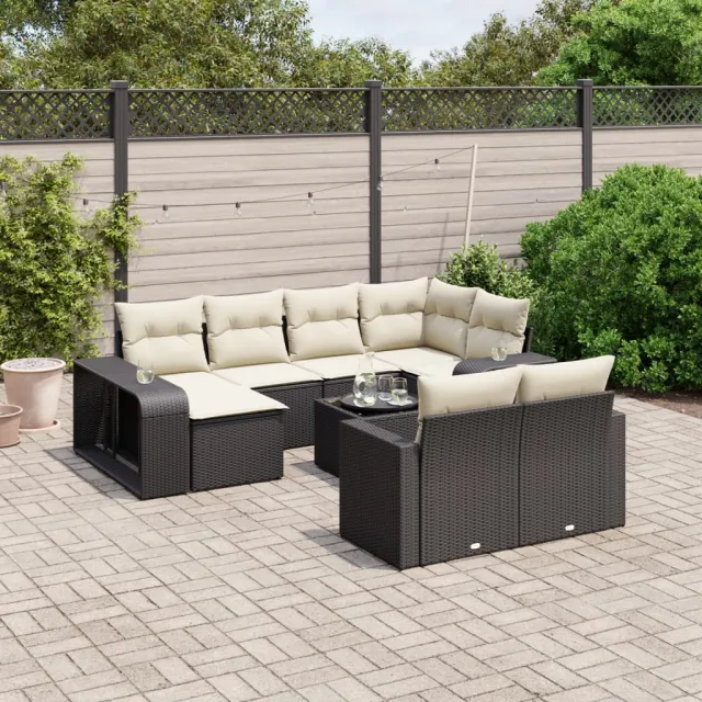 vidaXL 11-delige Loungeset met kussens poly rattan zwart, foto 2