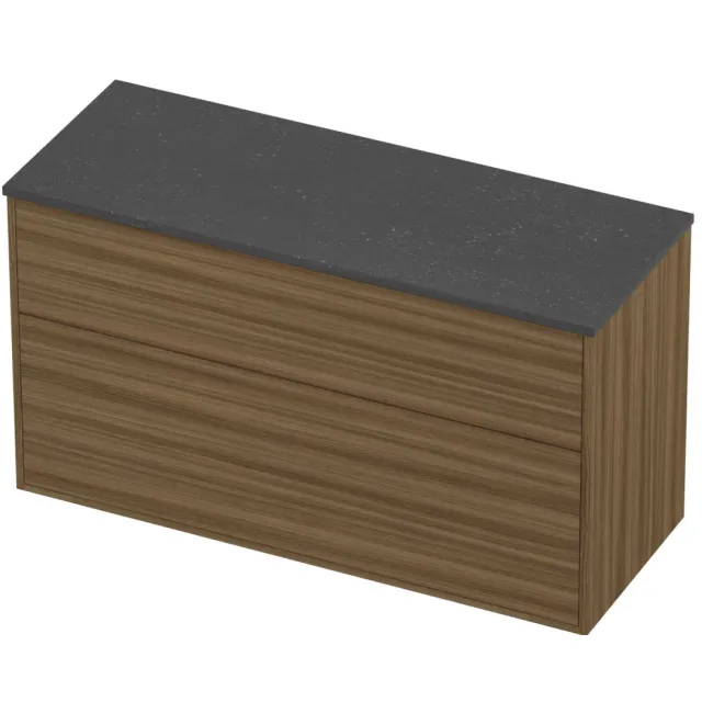 Proline Deck Badmeubelset Hardsteen Voor Grepen 2 Laden 120x46x67 cm Blue Stone Caramel Walnut Houtlook