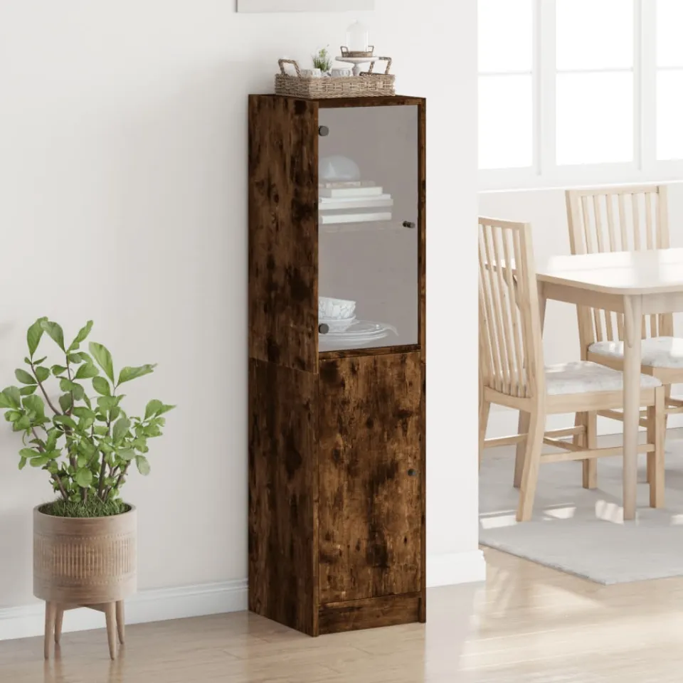vidaXL Hoge kast met glazen deur 35x37x142 cm gerookt eikenkleurig, foto 3