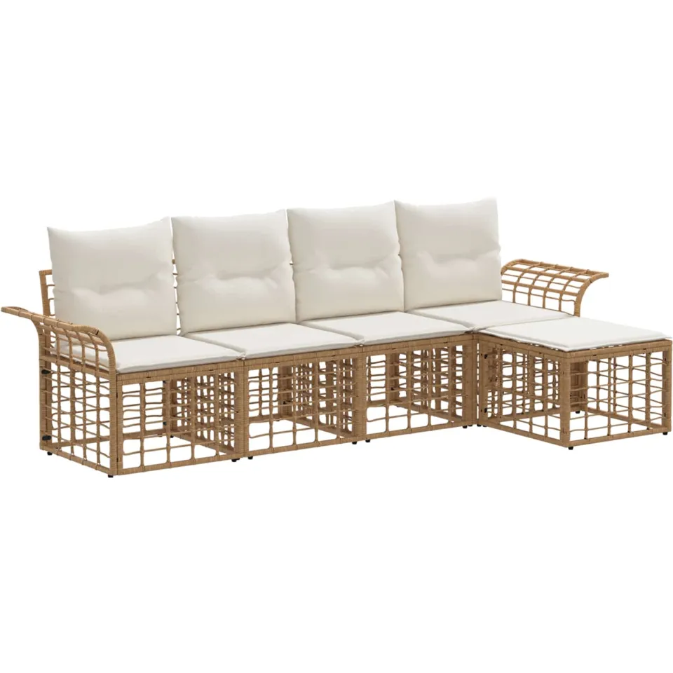 vidaXL Buiten bankenset 5 st Natuurlijk en Crème Wit Polyester, foto 3
