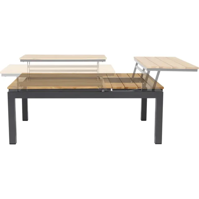 Tierra Outdoor Loungetafel Flip-Up - Verstelbare Coffee Table - Aluminium en Teakhout - 120x79x42cm BruinAntraciet